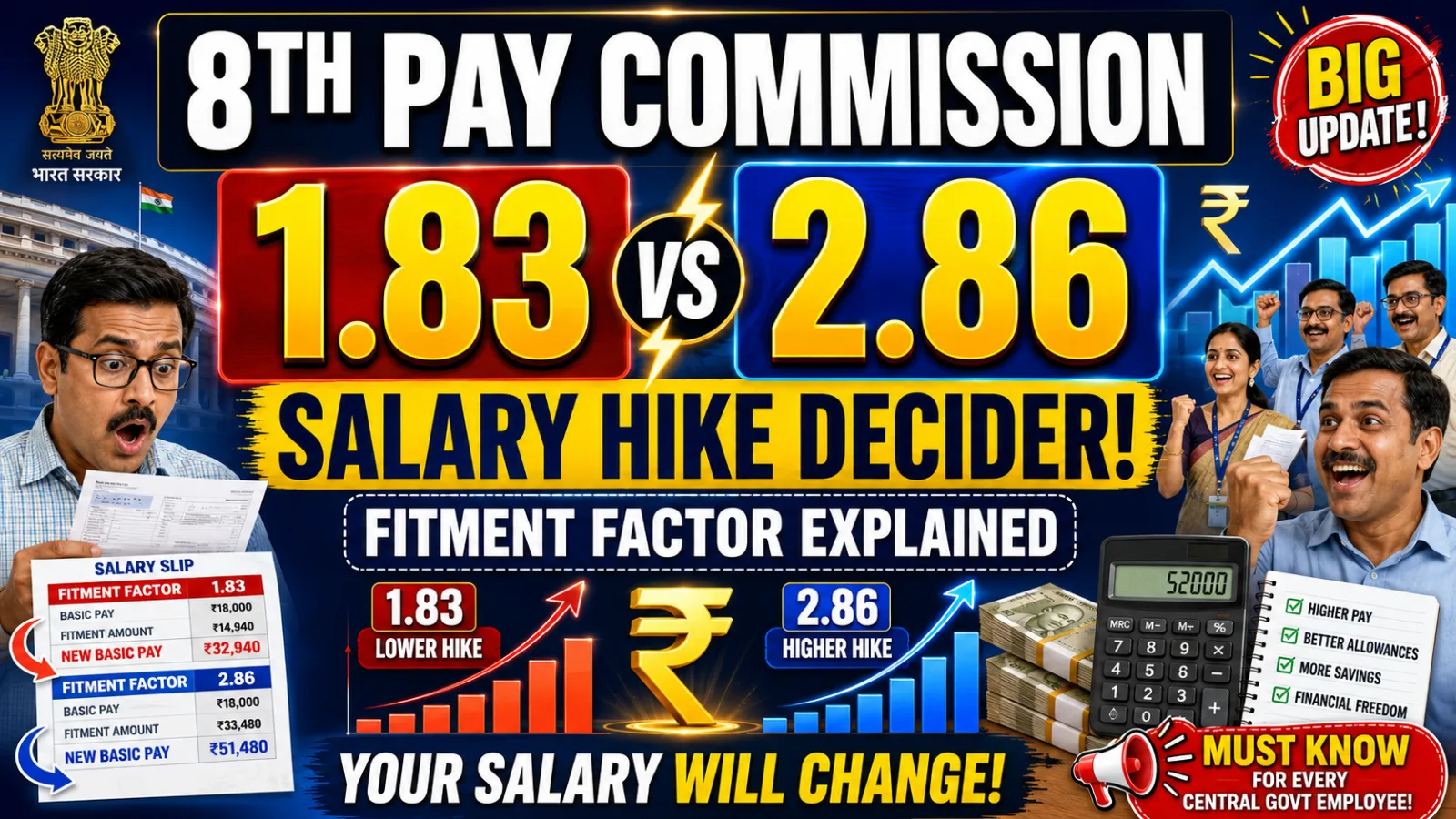 "8th Pay Commission Fitment Factor: 1.83 vs 2.86 Explained"
