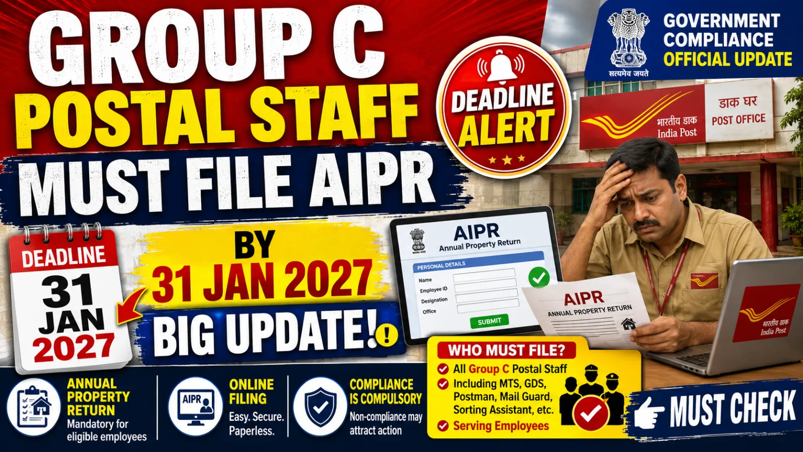 Group C Postal Staff Must Now File AIPR by 31 Jan 2027