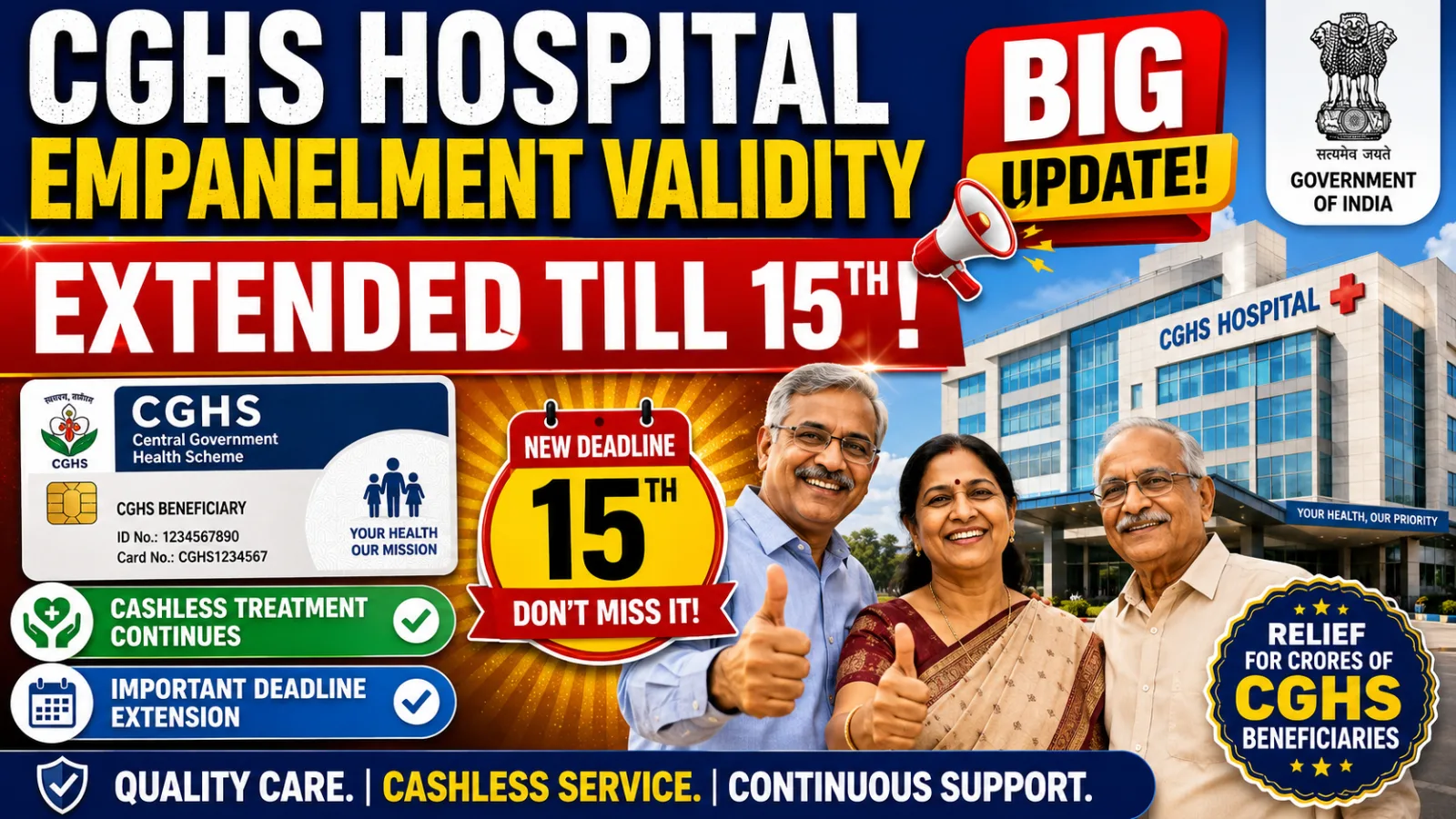 CGHS Hospital Empanelment Validity Extended Till 15 August 2026 — Here's What Changed