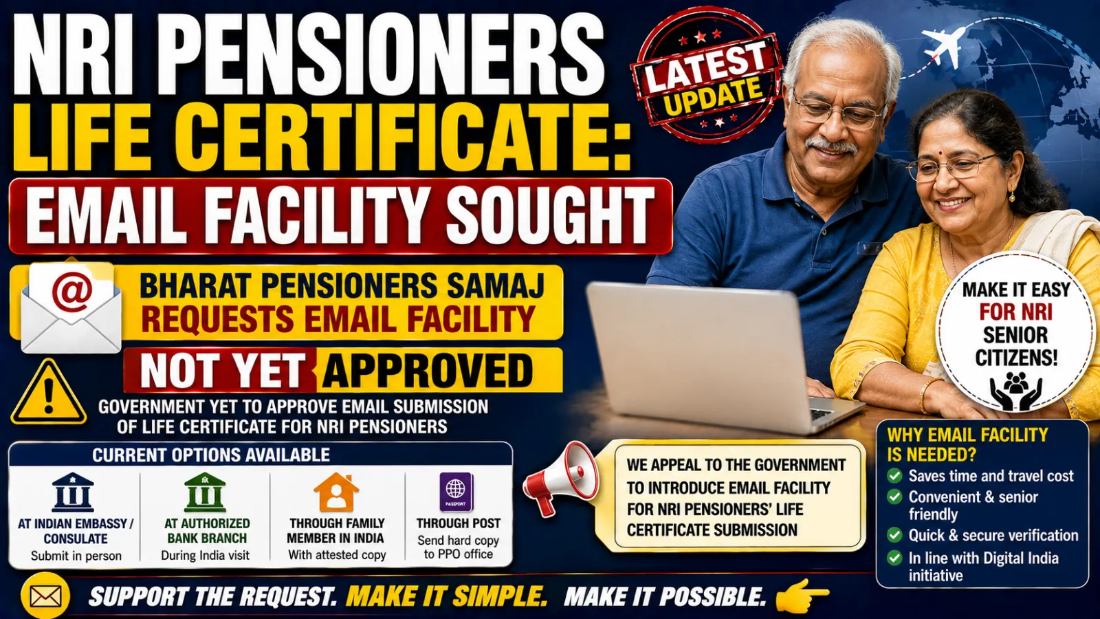 NRI Pensioners Life Certificate: Email Facility Sought
